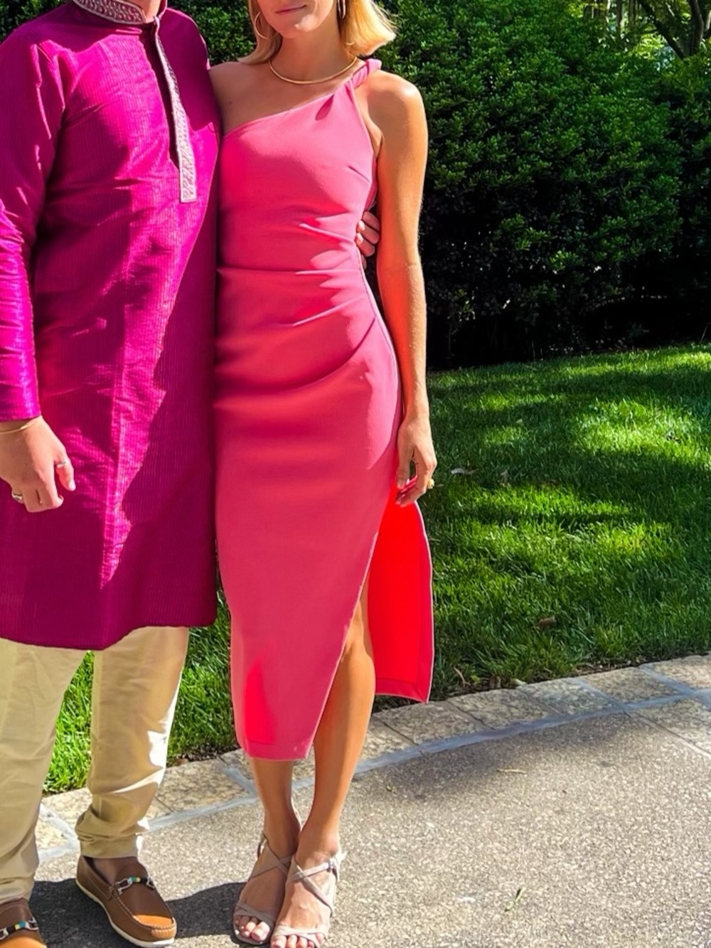 MISHA Hot Pink One-Shoulder Midi Dress